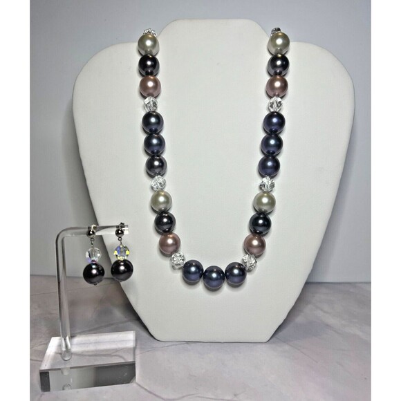 Lavender/Gold/White South Pacific Shell Pearls Necklace & Earring Set (0109) - Picture 1 of 7